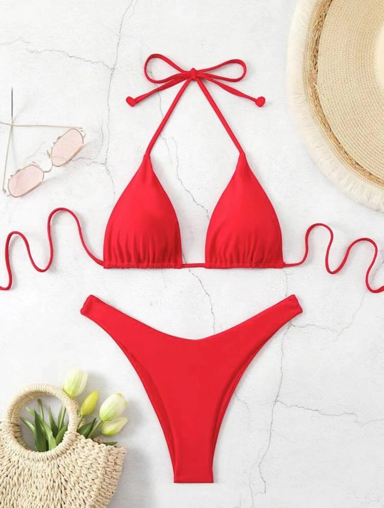 Doppelstoff Bikini Set | Damen Tanga Badeanzug 11