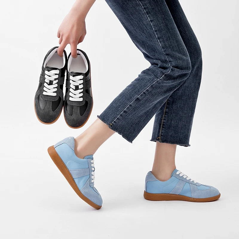 Echtes Leder Weiße Sneaker Damen | Flache Schuhe für den Frühling 2