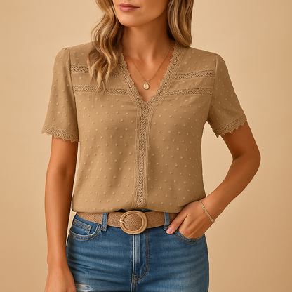Eirene Damenbluse Mit V-Ausschnitt Und Spitzenbesatz | Blusen 0