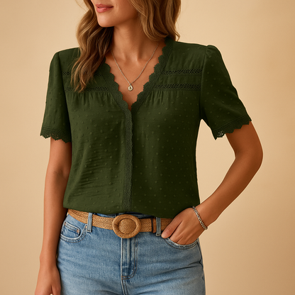 Eirene Damenbluse Mit V-Ausschnitt Und Spitzenbesatz | Blusen 1