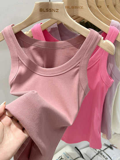 Elastisches Rundhals Tank Top | Frauen Basic Sommeroberteil 0