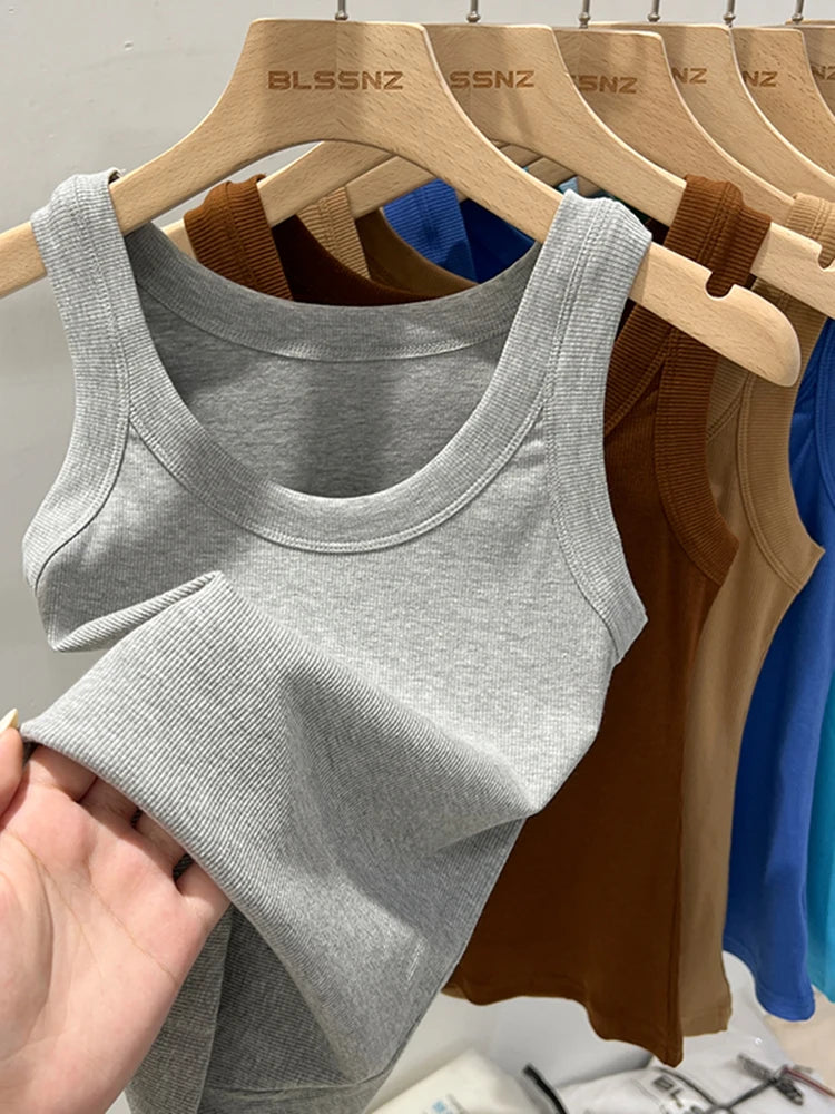 Elastisches Rundhals Tank Top | Frauen Basic Sommeroberteil 10