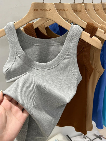 Elastisches Rundhals Tank Top | Frauen Basic Sommeroberteil 10
