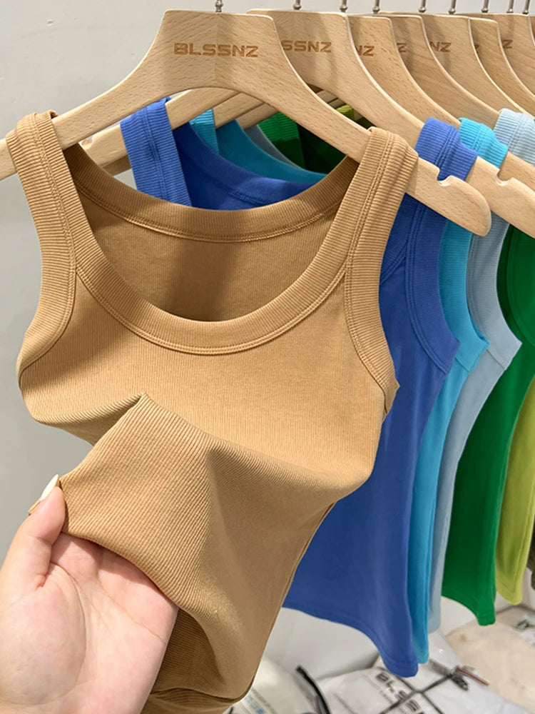 Elastisches Rundhals Tank Top | Frauen Basic Sommeroberteil 11
