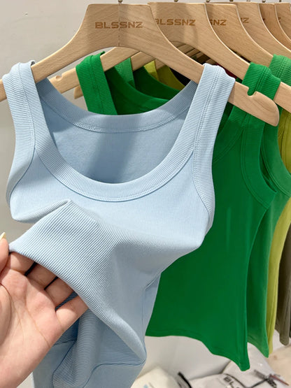 Elastisches Rundhals Tank Top | Frauen Basic Sommeroberteil 3
