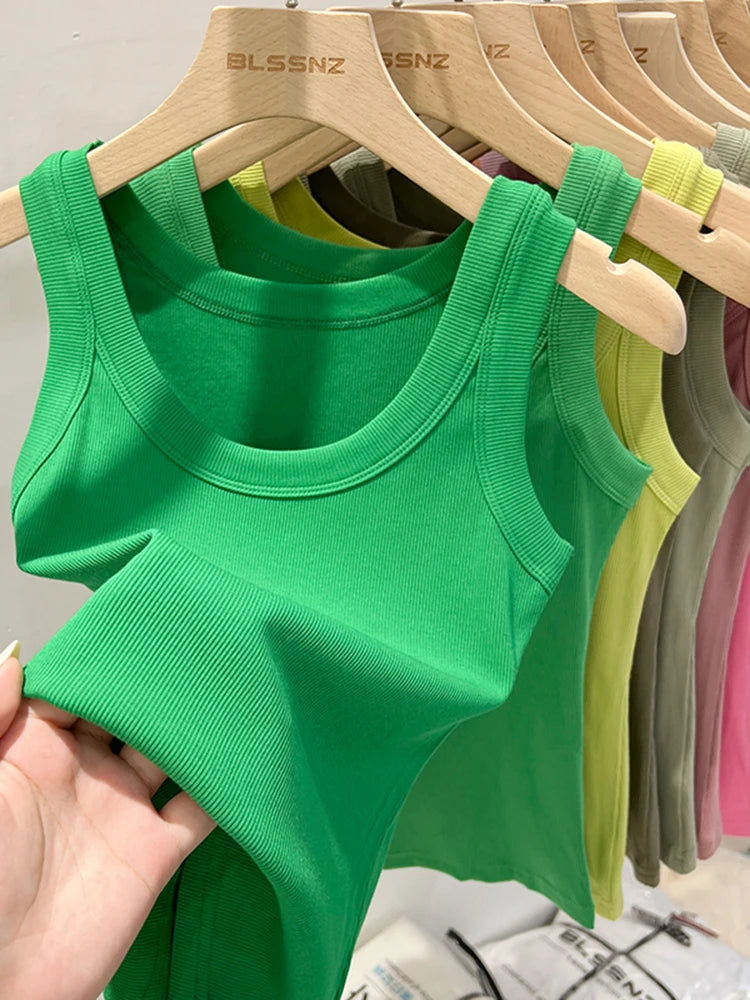Elastisches Rundhals Tank Top | Frauen Basic Sommeroberteil 4