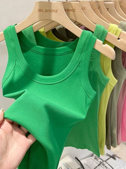 Elastisches Rundhals Tank Top | Frauen Basic Sommeroberteil 4