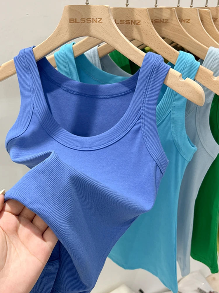 Elastisches Rundhals Tank Top | Frauen Basic Sommeroberteil 5