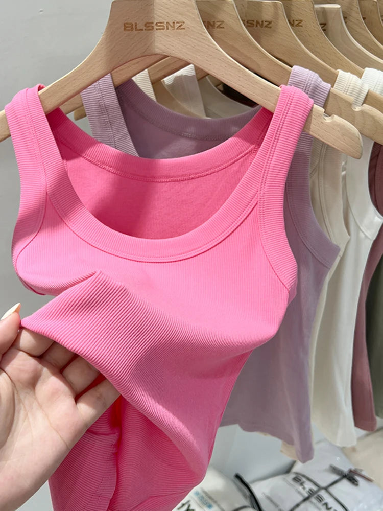 Elastisches Rundhals Tank Top | Frauen Basic Sommeroberteil 7