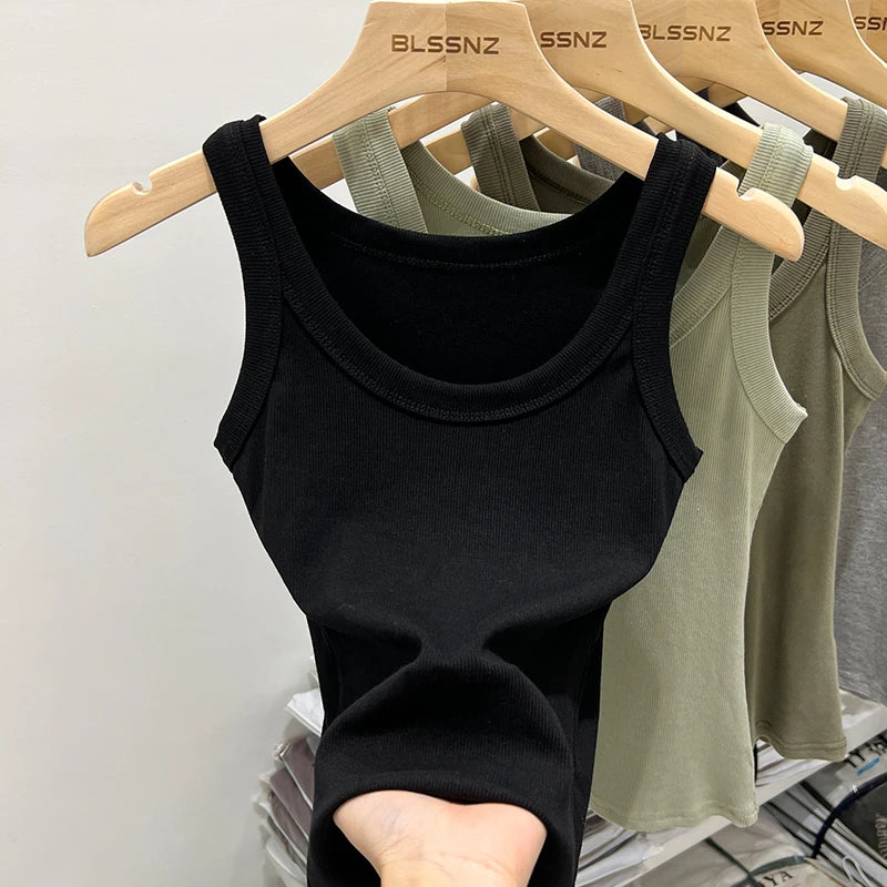 Elastisches Rundhals Tank Top | Frauen Basic Sommeroberteil 8