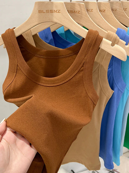 Elastisches Rundhals Tank Top | Frauen Basic Sommeroberteil 9