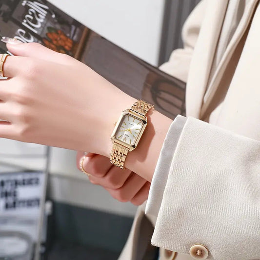 Elegante Damenarmbanduhr | Rechteckiges Zifferblatt mit Steindetails 0