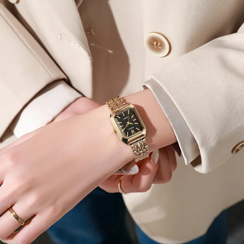 Elegante Damenarmbanduhr | Rechteckiges Zifferblatt mit Steindetails 1