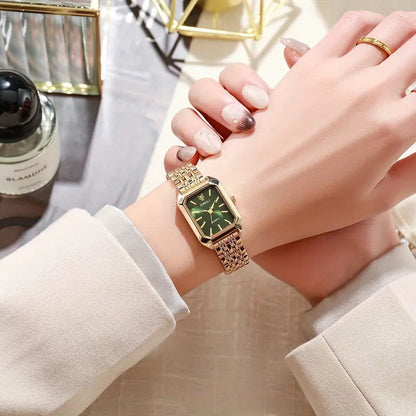 Elegante Damenarmbanduhr | Rechteckiges Zifferblatt mit Steindetails 2