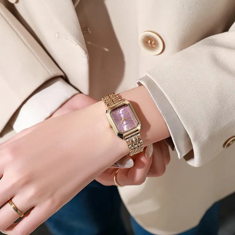 Elegante Damenarmbanduhr | Rechteckiges Zifferblatt mit Steindetails 3