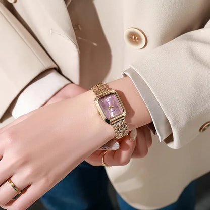 Elegante Damenarmbanduhr | Rechteckiges Zifferblatt mit Steindetails 3