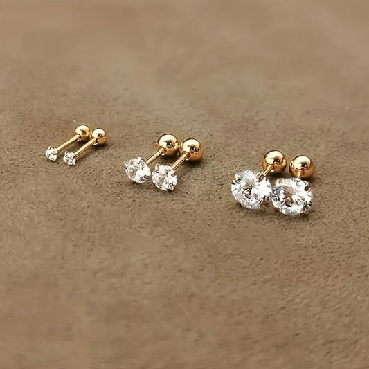 Elegante Ohrringe Gold Set | Ohrstecker Zirkonia Edelstahl 0