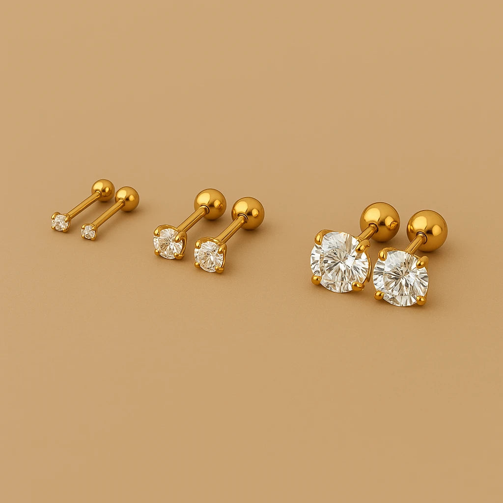 Elegante Ohrringe Gold Set | Ohrstecker Zirkonia Edelstahl 2