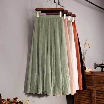Eleganter Leinenrock für Damen | Hohe Taille und Falten 0
