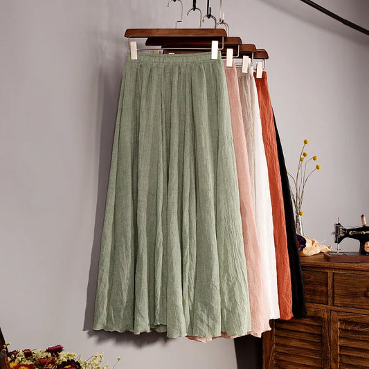 Eleganter Leinenrock für Damen | Hohe Taille und Falten 0