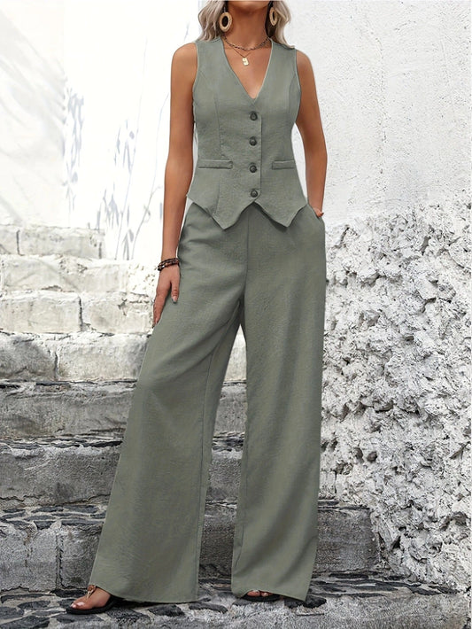 Elegantes Damen Zweiteiler Set | Weste und Weite Hose 0