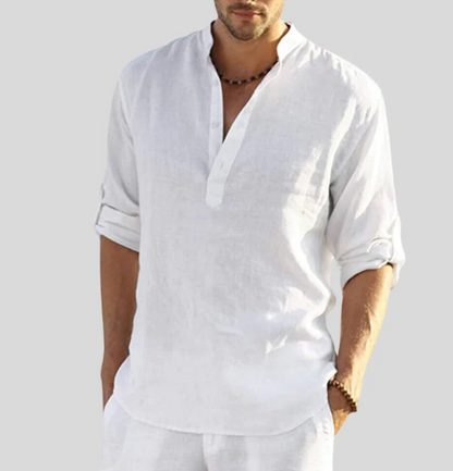 Elegantes Herren Hemd | Langarm Henley mit Bandkragen 6