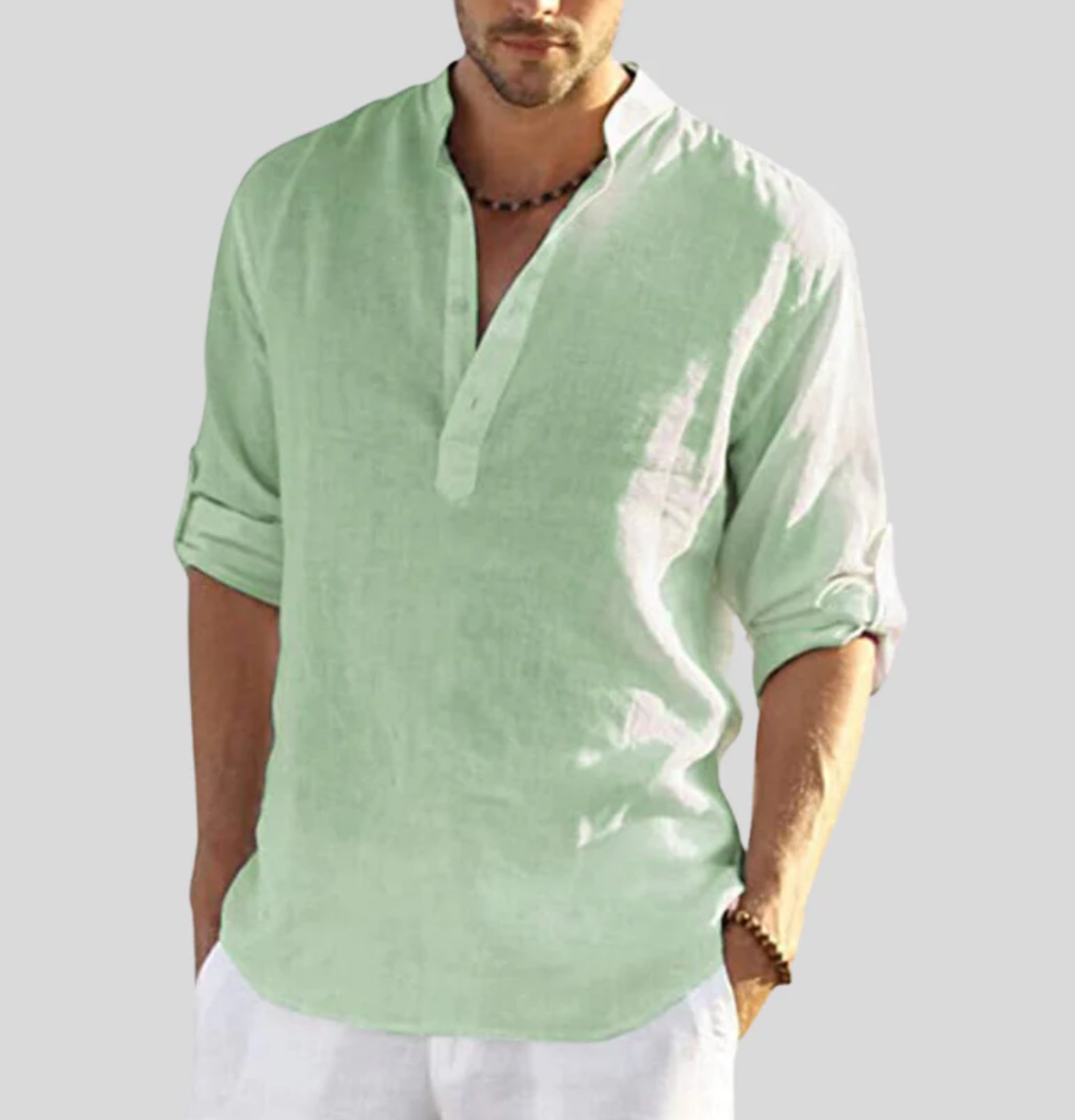 Elegantes Herren Hemd | Langarm Henley mit Bandkragen 8