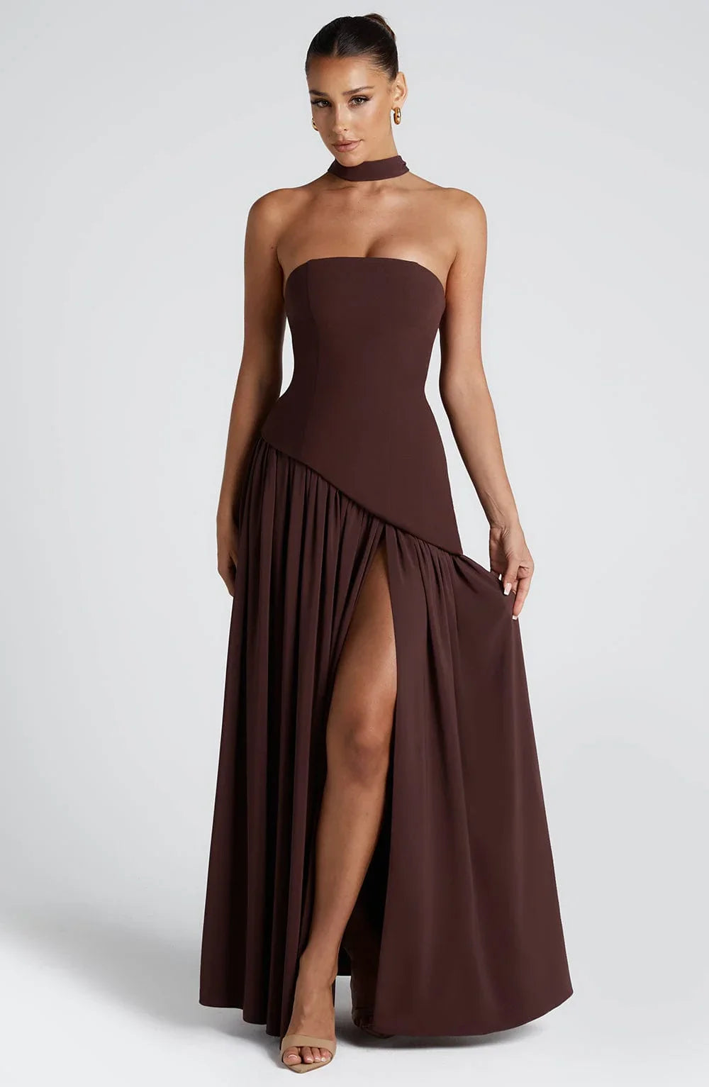 Elegantes Korsettkleid mit Schal-Detail und hohem Schlitz | Damenmode 6