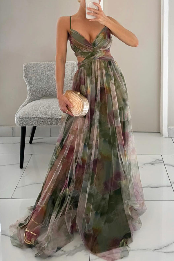Elegantes Maxikleid mit Blumendruck für Damen Frühling 3