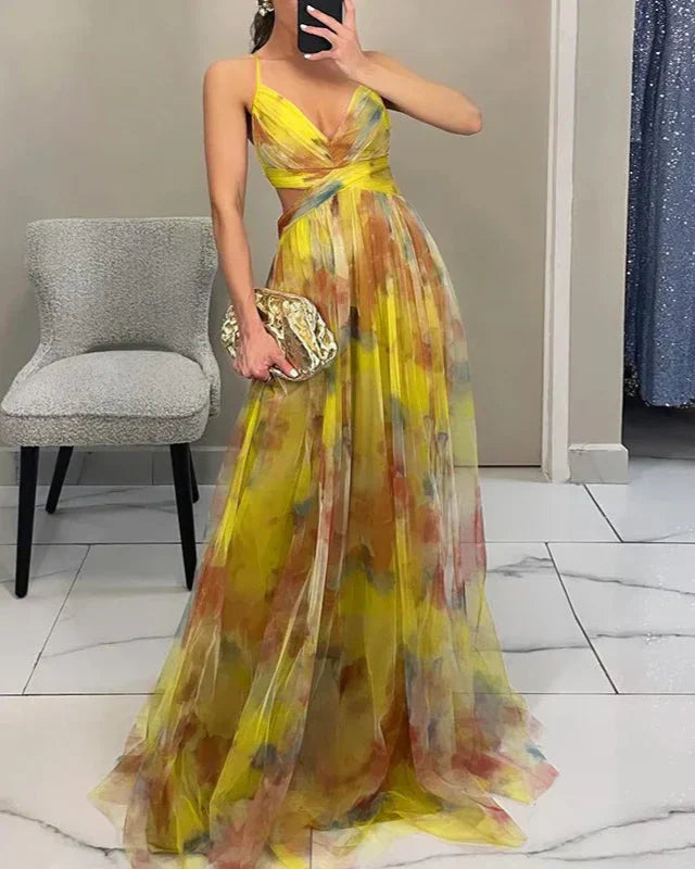 Elegantes Maxikleid mit Blumendruck für Damen Frühling 4