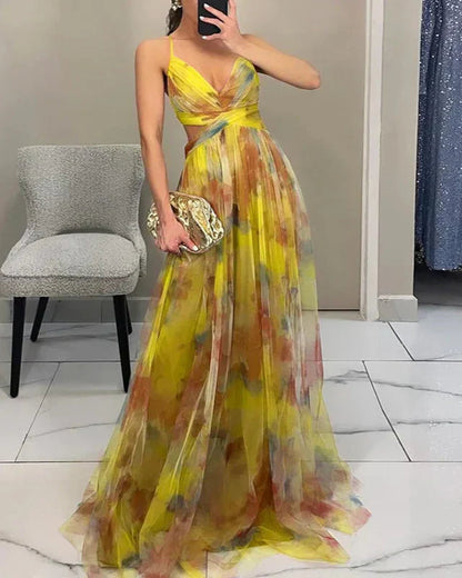 Elegantes Maxikleid mit Blumendruck für Damen Frühling 4