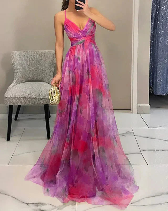 Elegantes Maxikleid mit Blumendruck für Damen Frühling 5