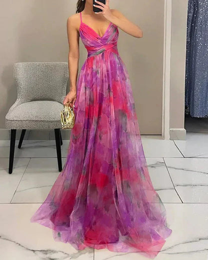 Elegantes Maxikleid mit Blumendruck für Damen Frühling 5