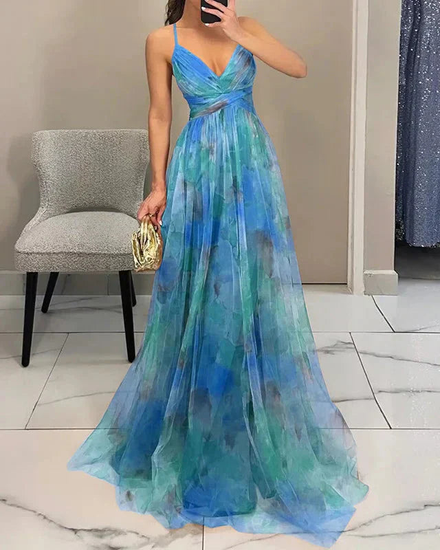 Elegantes Maxikleid mit Blumendruck für Damen Frühling 7