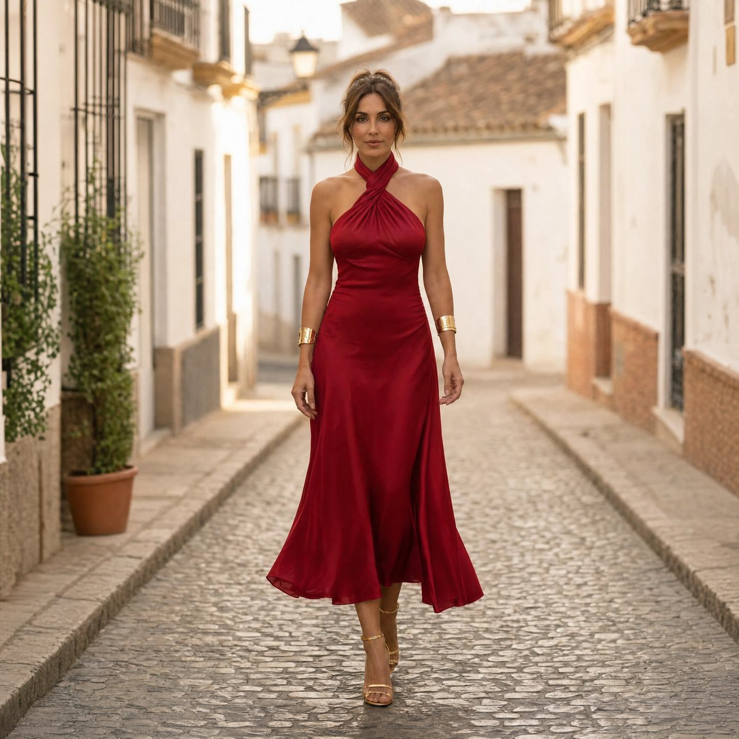 Elegantes Midikleid Damen Neckholder Tailliert 2