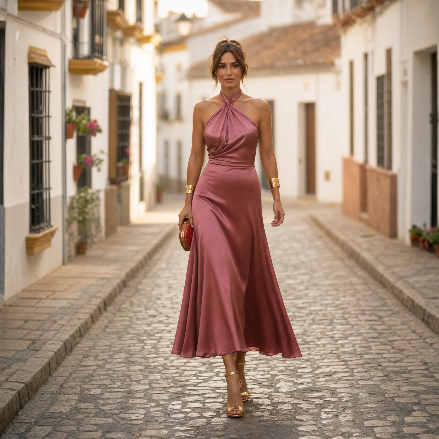 Elegantes Midikleid Damen Neckholder Tailliert 7