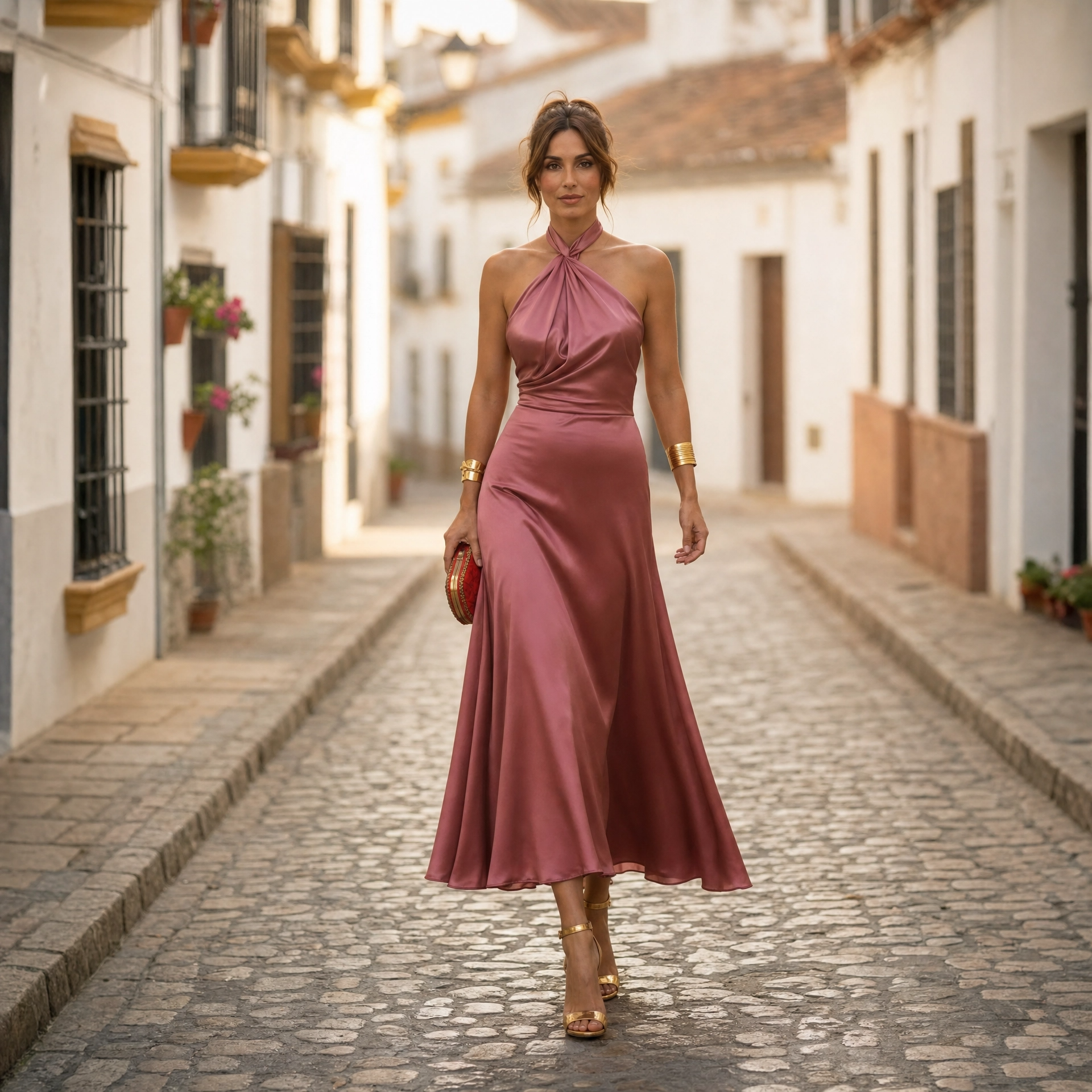 Elegantes Midikleid Damen Neckholder Tailliert 7