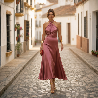 Elegantes Midikleid Damen Neckholder Tailliert 7