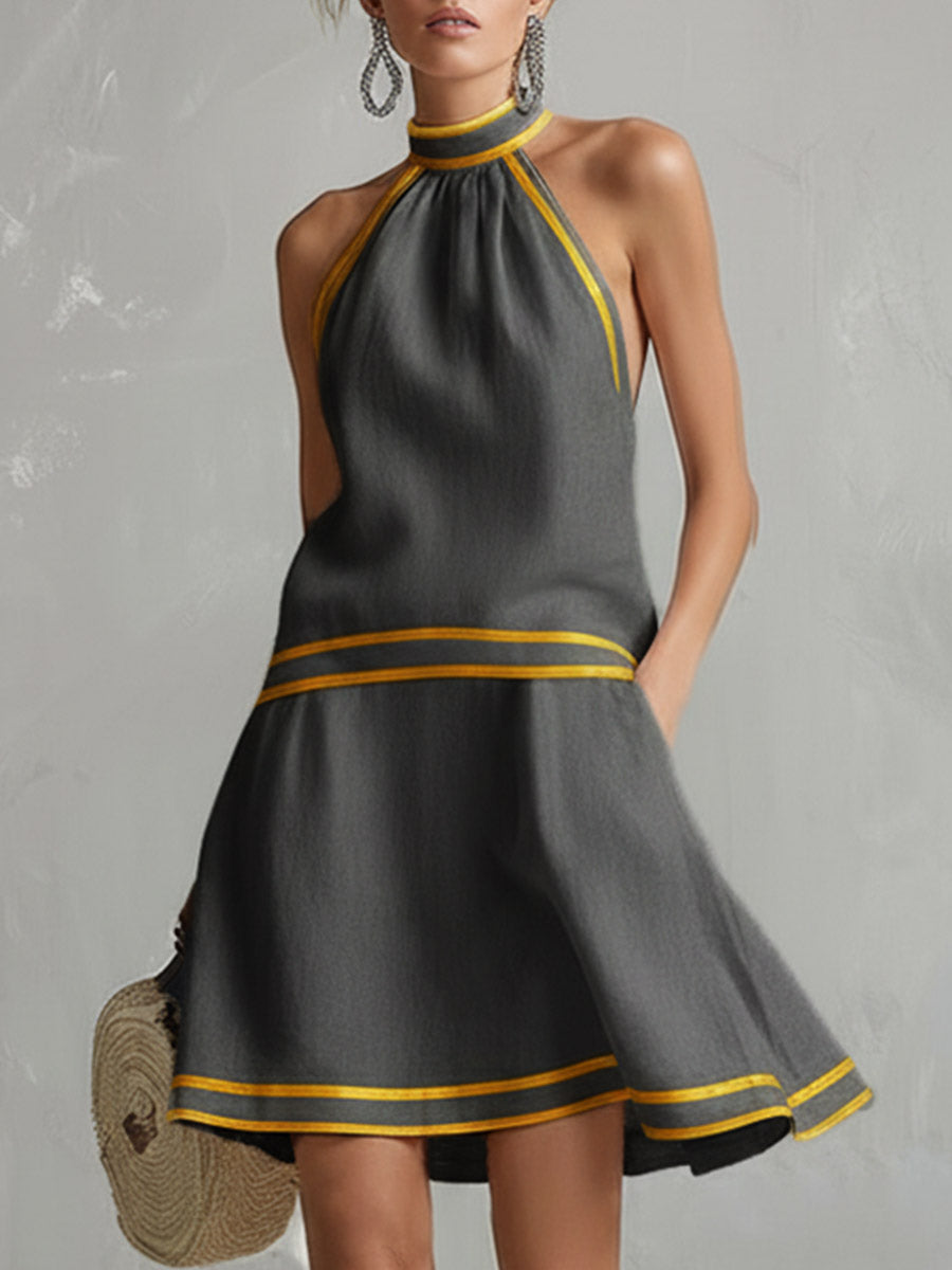 Elegantes Neckholder-Minikleid | Baumwoll-Leinen-Mischung 1