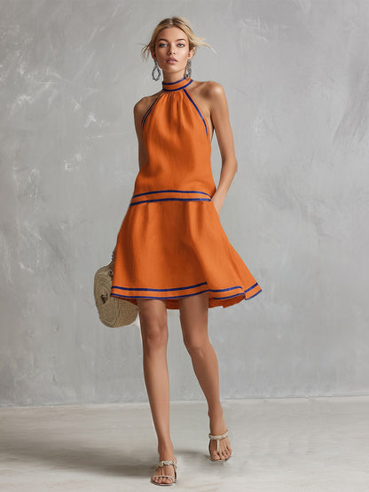 Elegantes Neckholder-Minikleid | Baumwoll-Leinen-Mischung 4