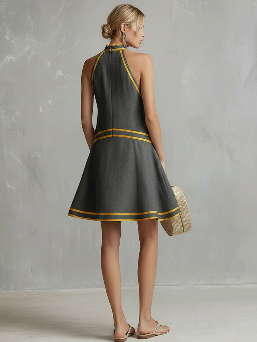 Elegantes Neckholder-Minikleid | Baumwoll-Leinen-Mischung 7