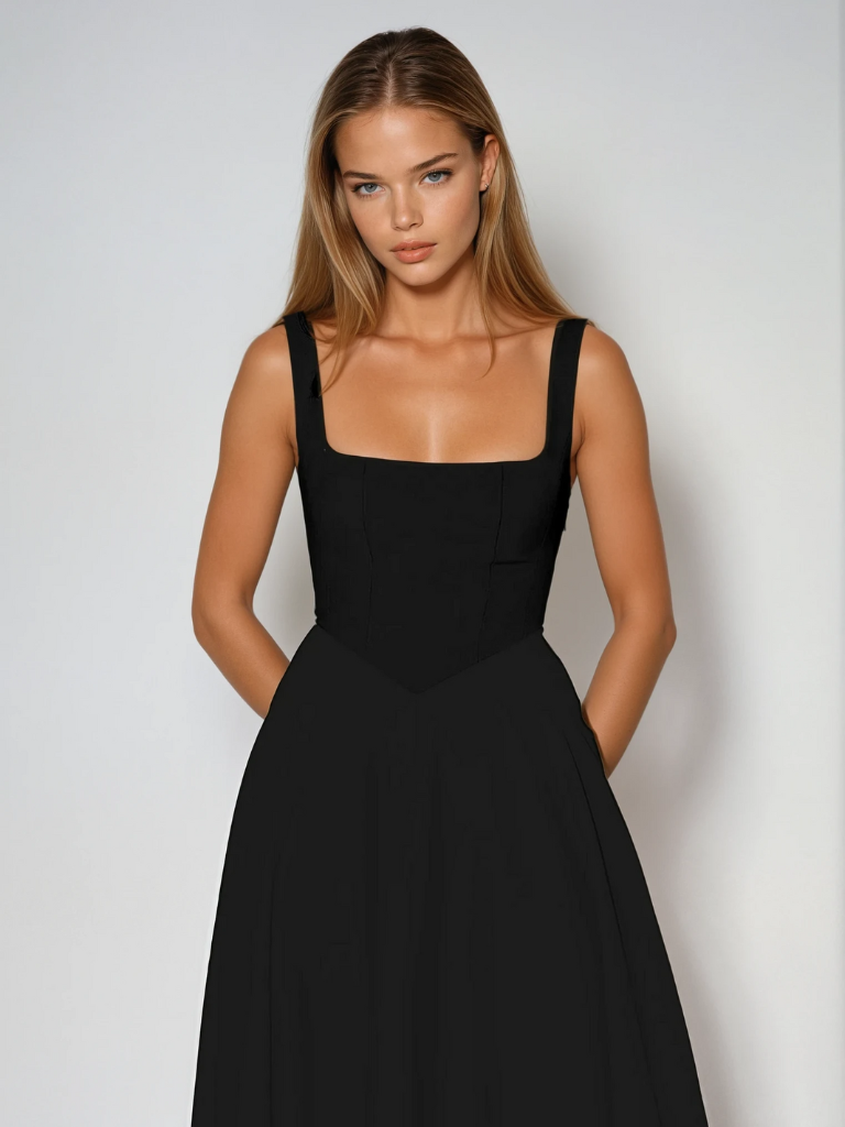 Figurbetontes Midikleid mit Quadrat-Ausschnitt | Damenmode 1