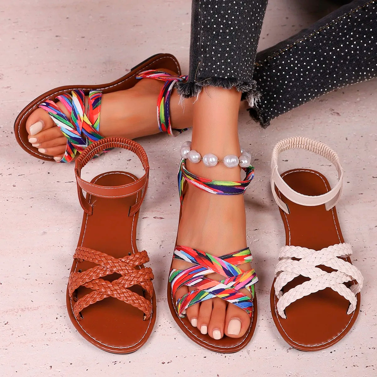 Flache Sandalen Damen | Römische Sommerschuhe für Alltag 5