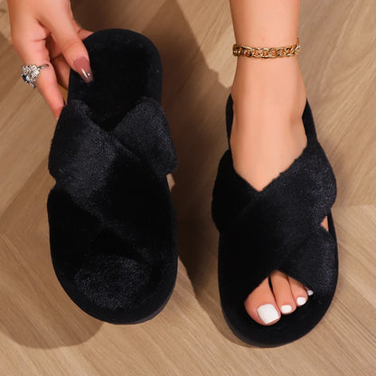 Flauschige Hausschuhe Damen | Offene Zehen Pantoffeln 10