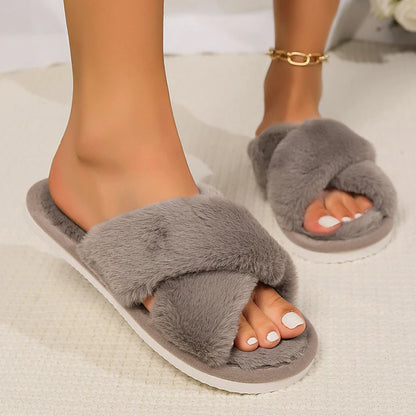 Flauschige Hausschuhe Damen | Offene Zehen Pantoffeln 4