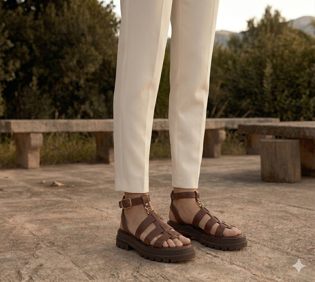 Geflochtene Damen Sandalen | Slip-on mit dicker Sohle Sommer 1