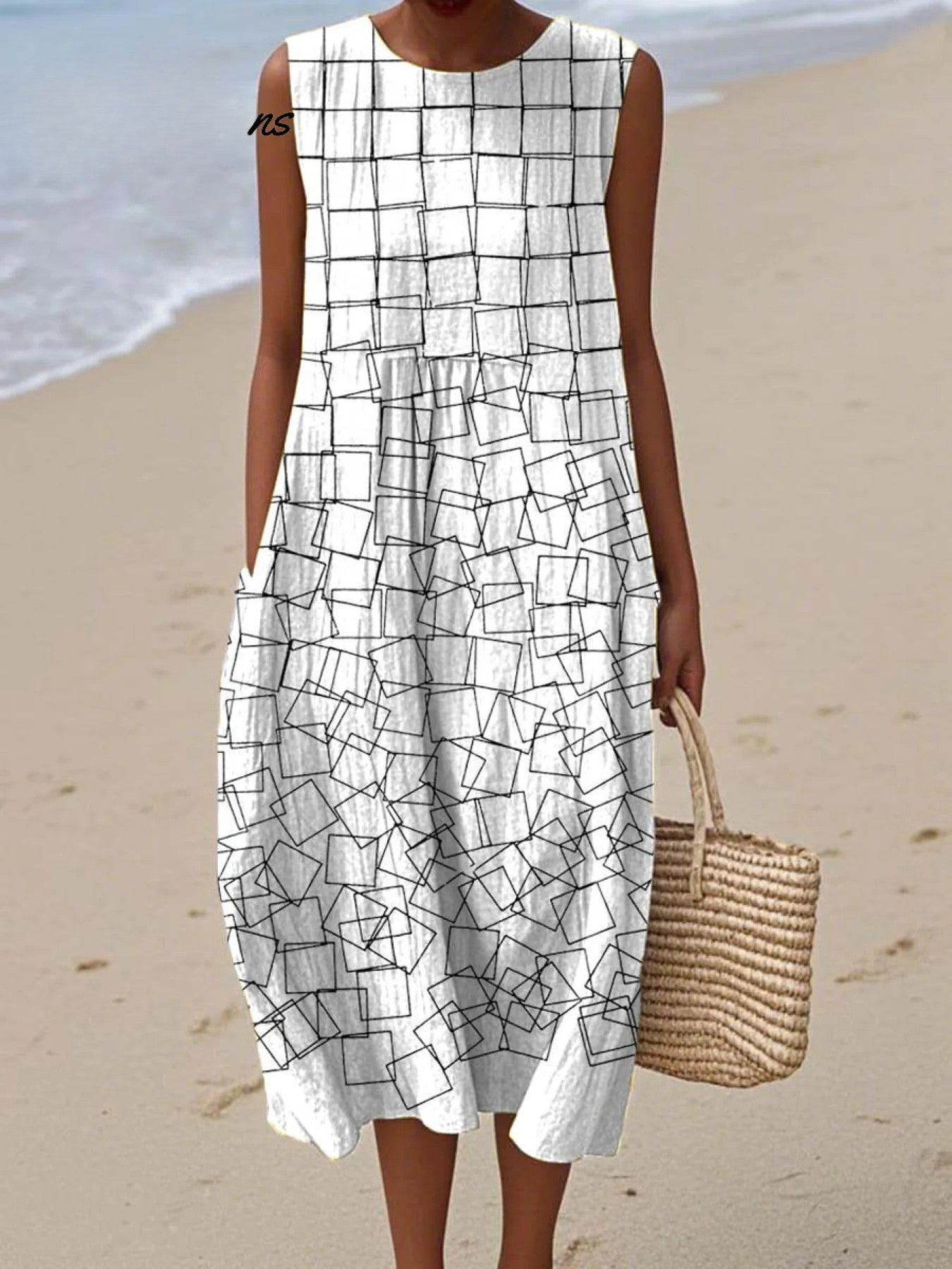 Geometrisches Wickelkleid Damen | Sommerkleid mit Taschen 0