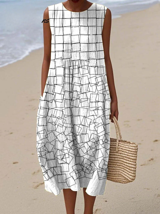 Geometrisches Wickelkleid Damen | Sommerkleid mit Taschen 0