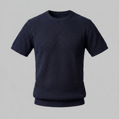 Geripptes Strick-T-Shirt Herren | Rundhalsausschnitt Lässig 11