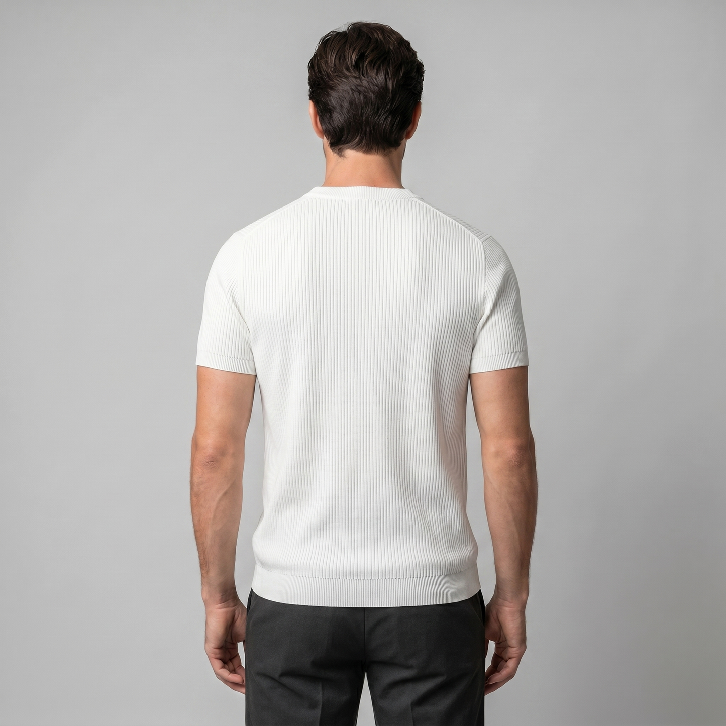 Geripptes Strick-T-Shirt Herren | Rundhalsausschnitt Lässig 12